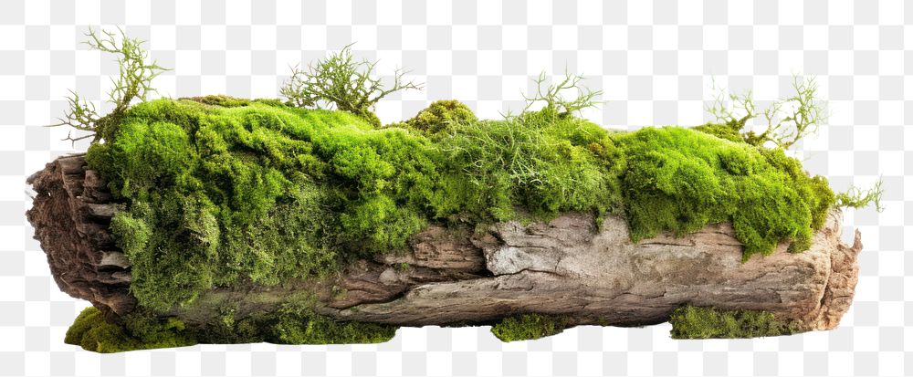 PNG Fresh green moss on rotten trunk plant tree outdoors.