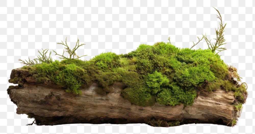 PNG Fresh green moss on rotten trunk plant tree tranquility.