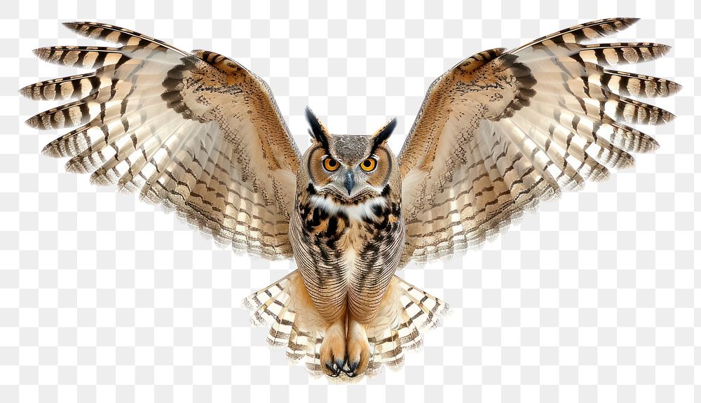 PNG A desert owl gracefully spreading its wings with talons extended animal bird white background.