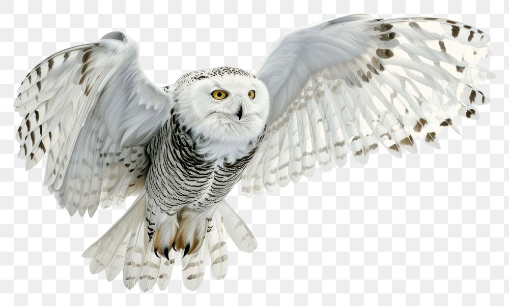 PNG A Snow Owl gracefully spreading its wings with piercing hunting eyes owl animal white.