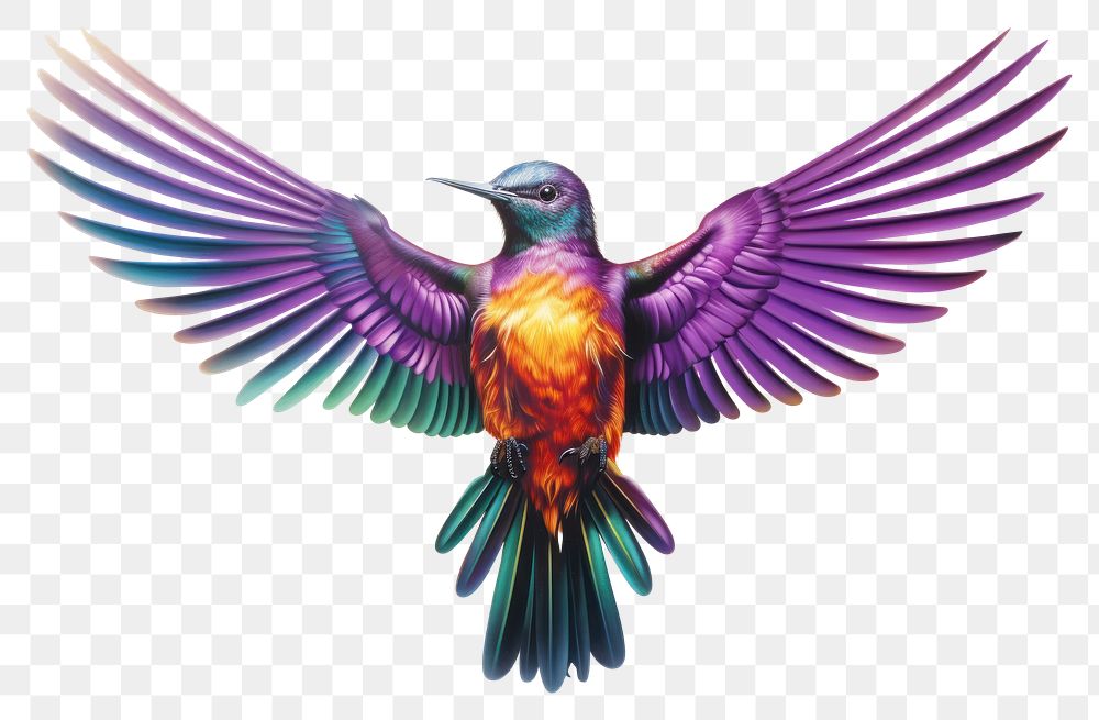 PNG  A vibrant bird with purple and yellow wings hummingbird drawing animal.