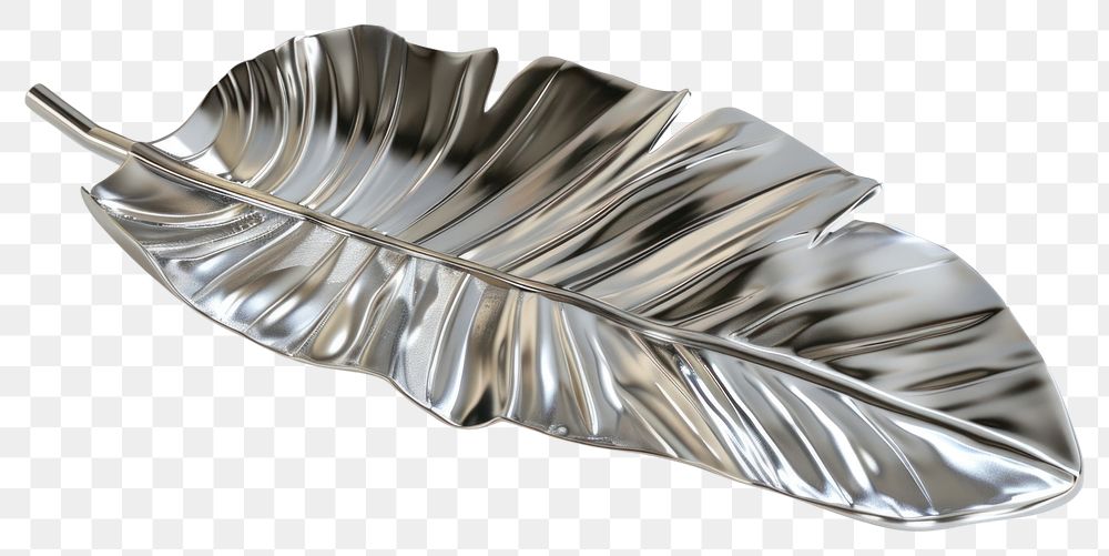 PNG Basic 3d solid tropical leave Chrome material silver plant leaf.