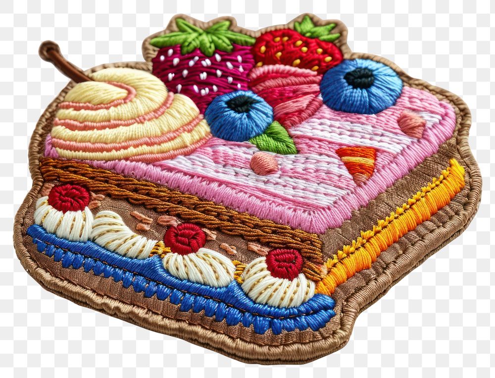 PNG Embroidered clothing patch of dessert pattern food cake.