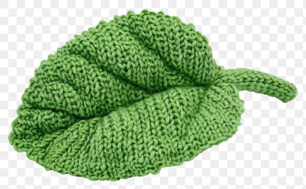 PNG Knitted cute toy mint leaf knitted plant white background.