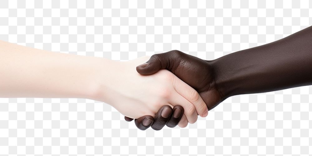 PNG White and black hands holding hands handshake adult white background.