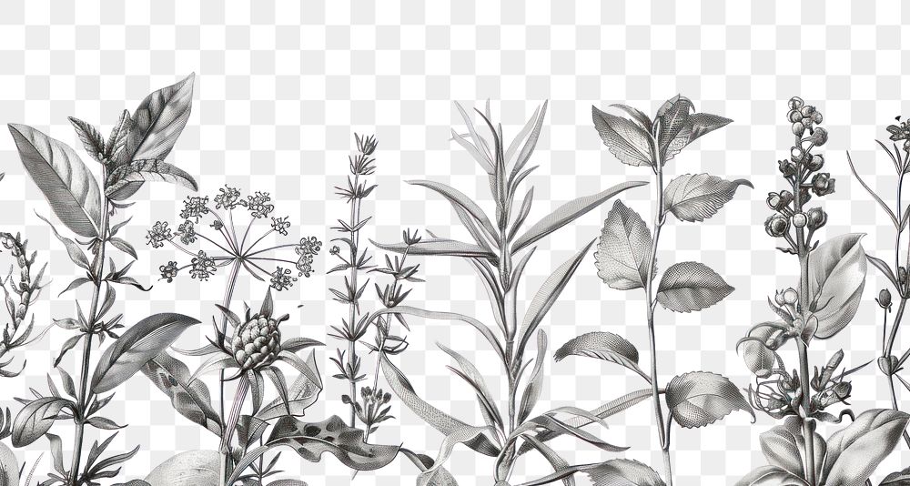 PNG Realistic pencil vintage drawing as a border graphic spices and herbs sketch graphics pattern.