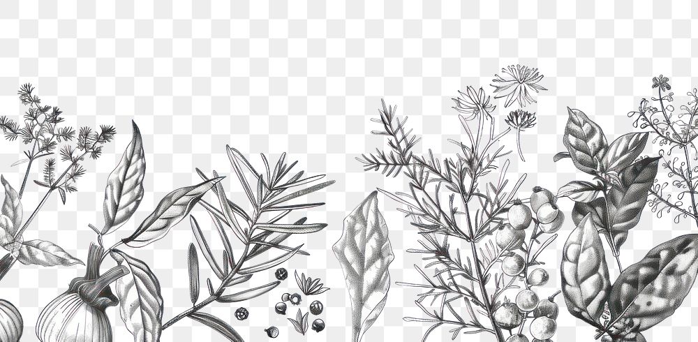 PNG Realistic pencil vintage drawing as a border graphic spices and herbs sketch plant backgrounds.