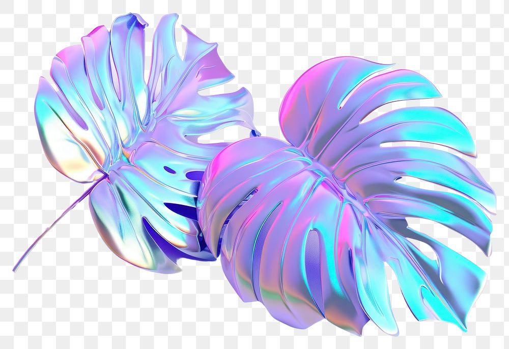 PNG 3d render of tropical leave holographic glass color graphics purple petal.