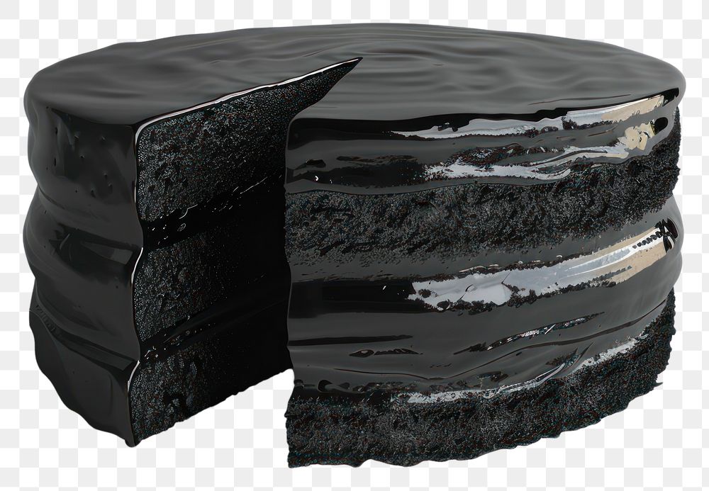 PNG 3d render of cake matte black material furniture white background dessert.
