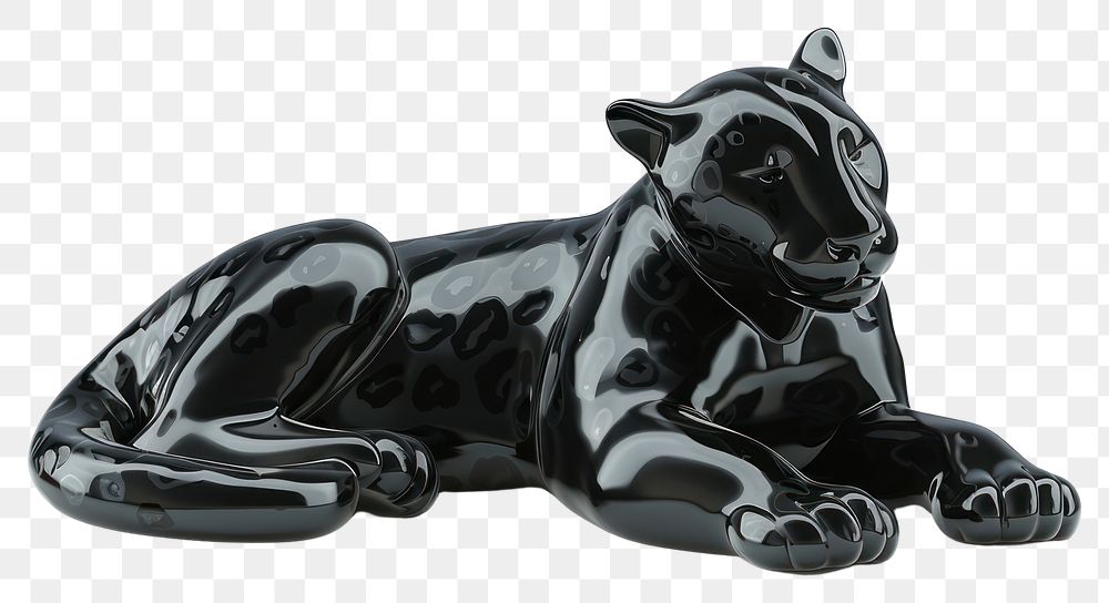 PNG 3d render of leopard matte black material wildlife figurine animal.