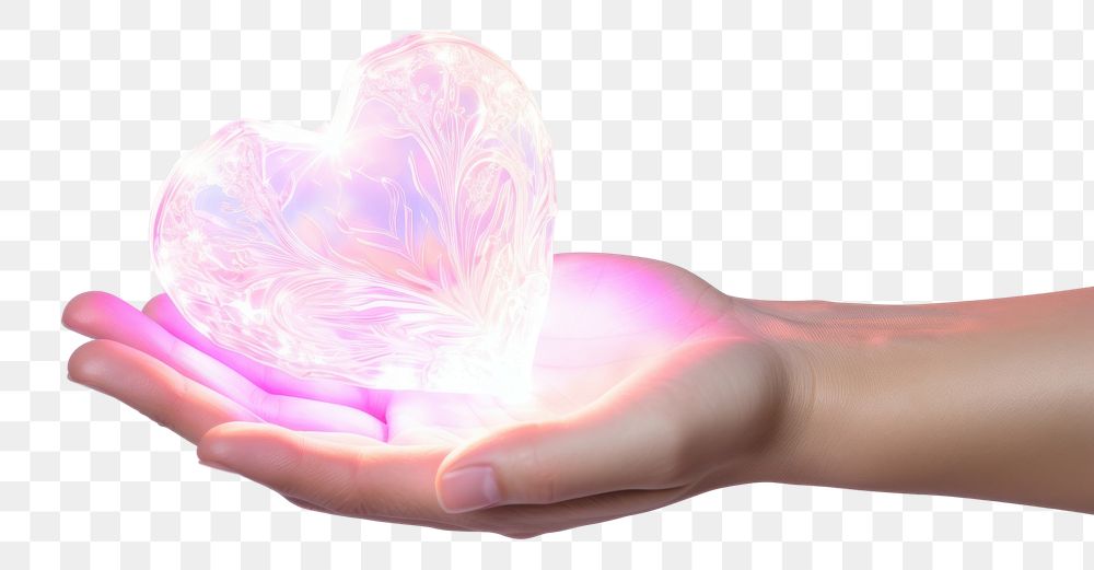 PNG Hand holding heart illuminated glowing motion.