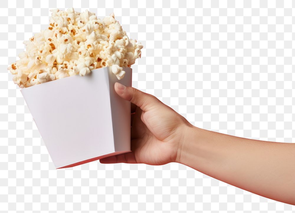 PNG Hand holding popcorn snack paper food.