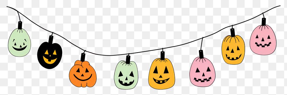 PNG Colorful halloween light string line anthropomorphic jack-o'-lantern.