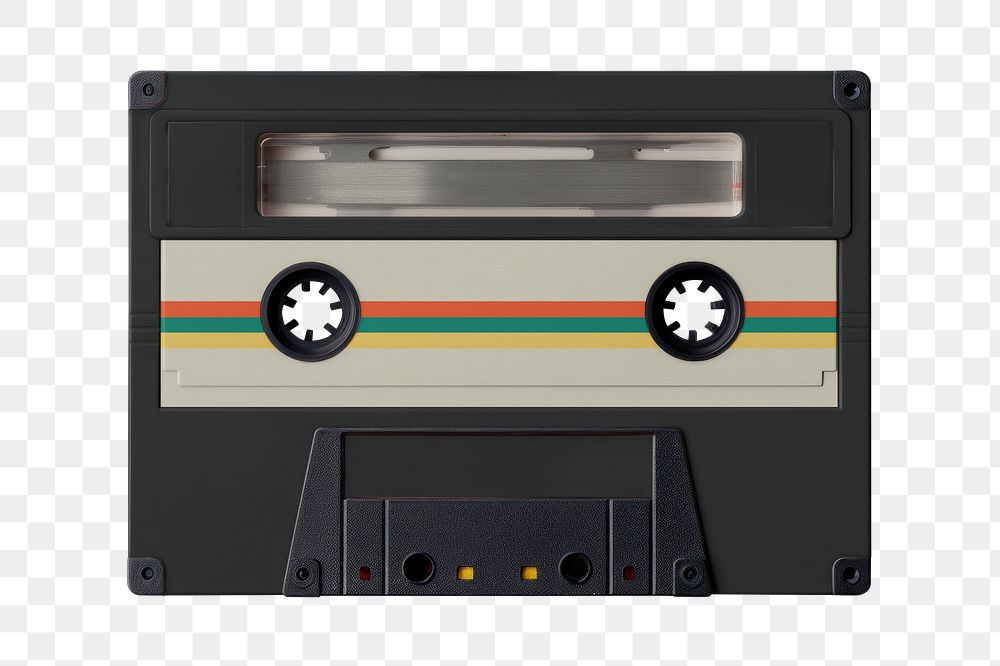PNG retro black cassette tape, transparent background