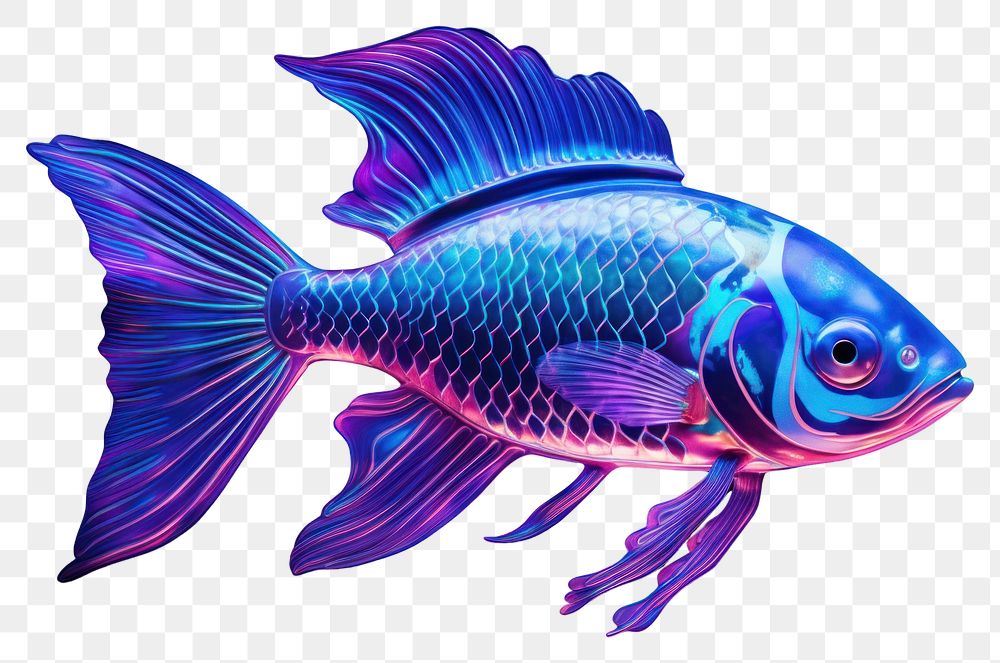 PNG Neon realistic fish animal black background pomacanthidae.
