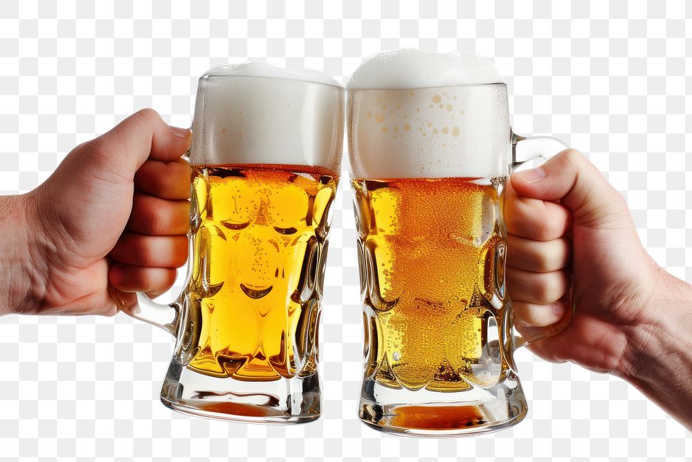 PNG Hand holding beers lager drink glass.