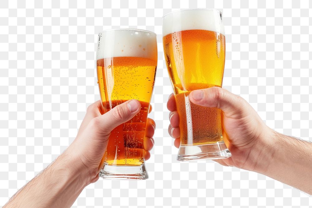 PNG Hand holding beers lager drink glass.
