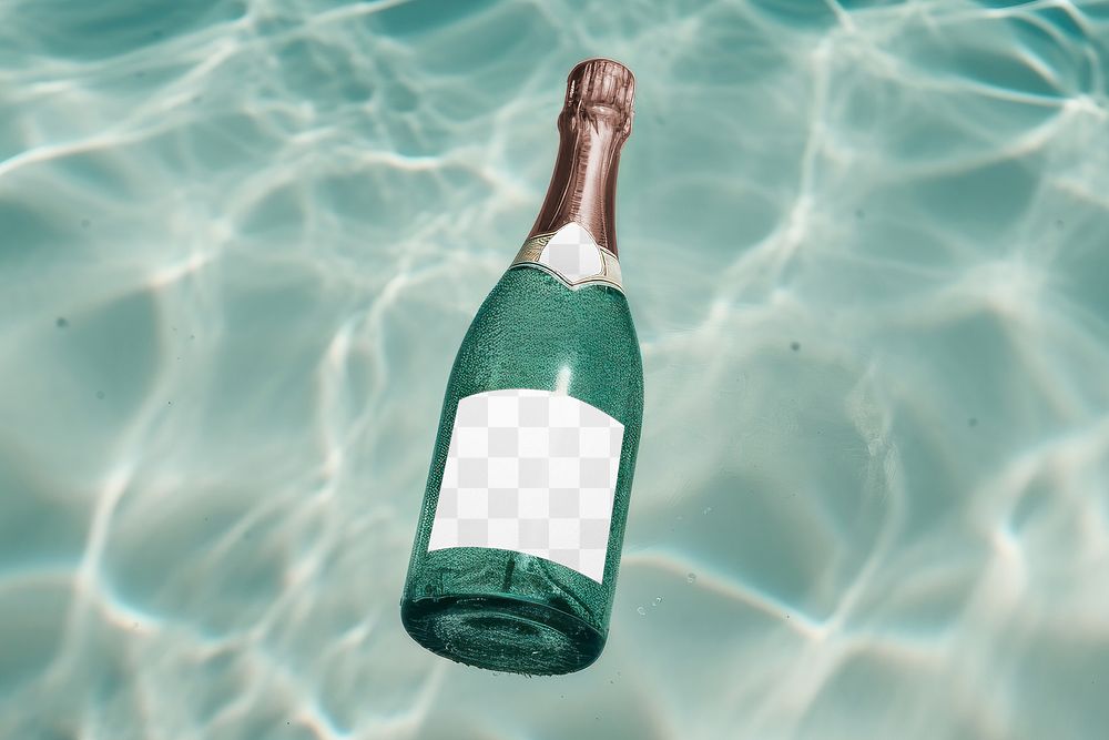 Champagne bottle label png mockup, transparent design