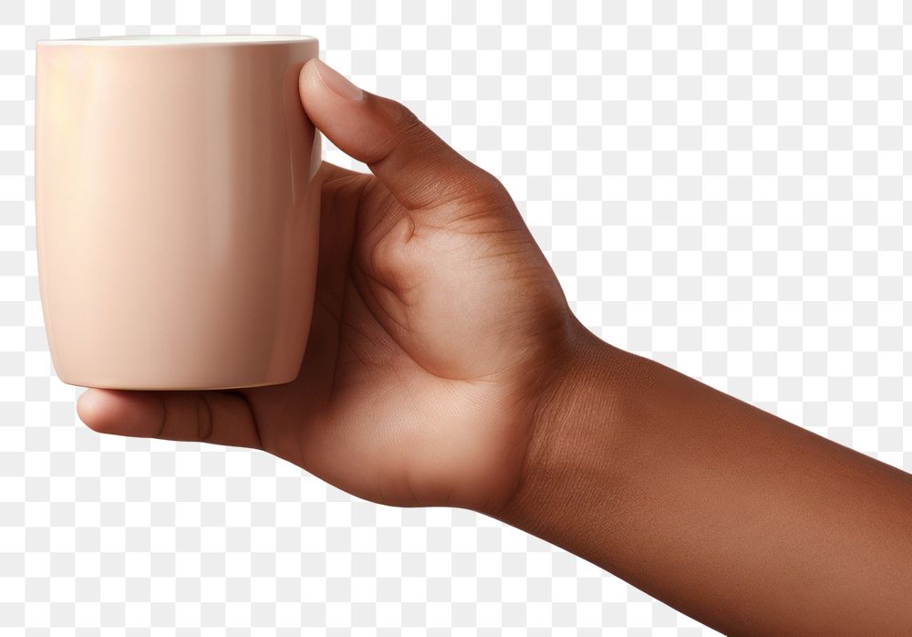 PNG Hand holding Hot Chocolate cup finger mug refreshment.