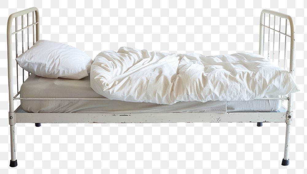 PNG Hospital bed furniture mattress pillow.