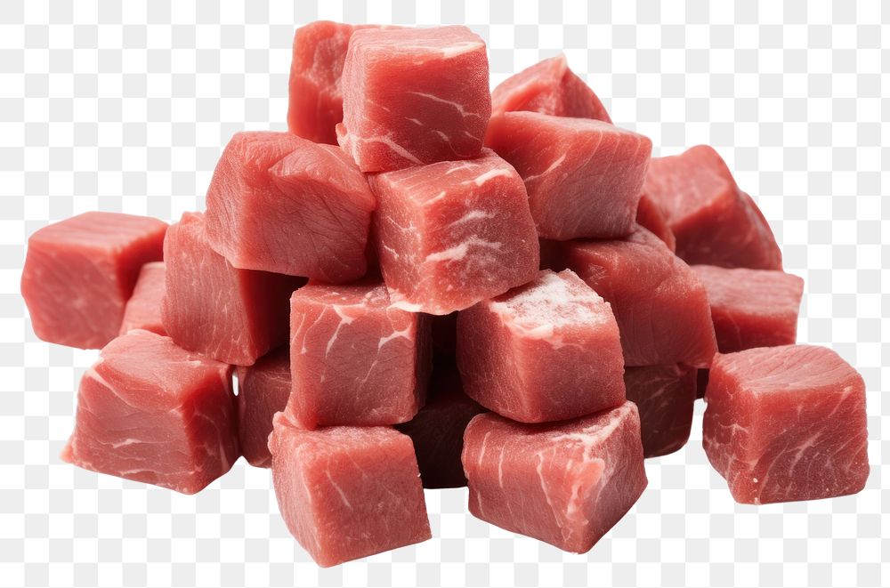 PNG Beef cubes meat food white background.