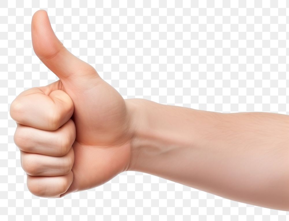PNG Hand thumb up finger white background gesturing.