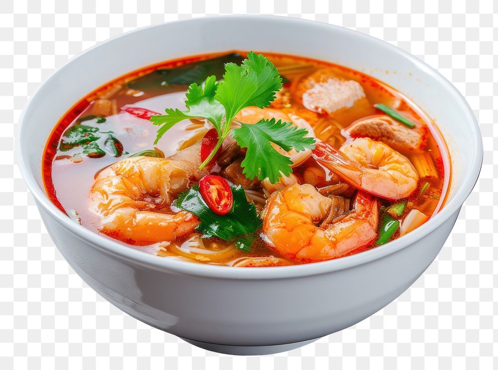 PNG Tom yum goong soup food meat.
