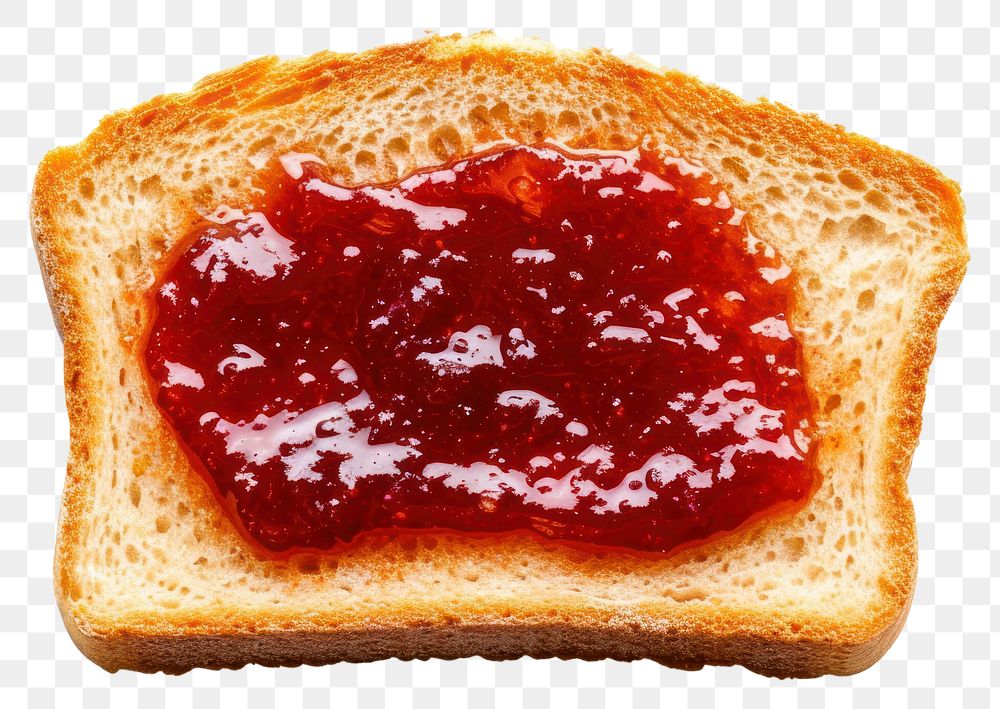 PNG Bitten slice of toasted bread with jam ketchup food white background.