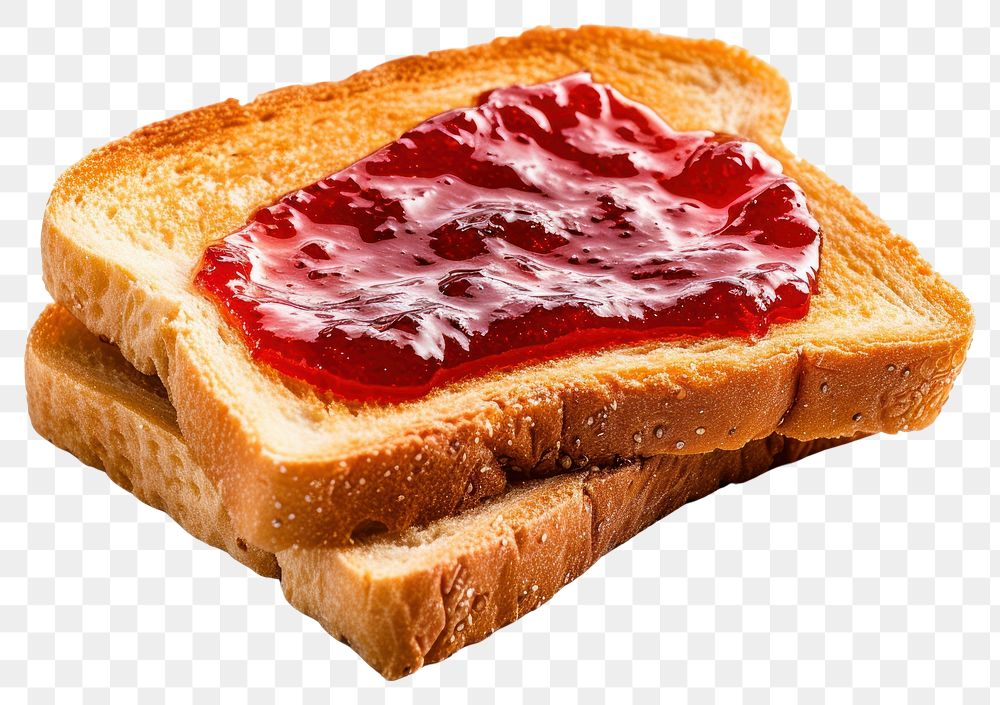 PNG Bitten slice of toasted bread with jam food white background strawberry.