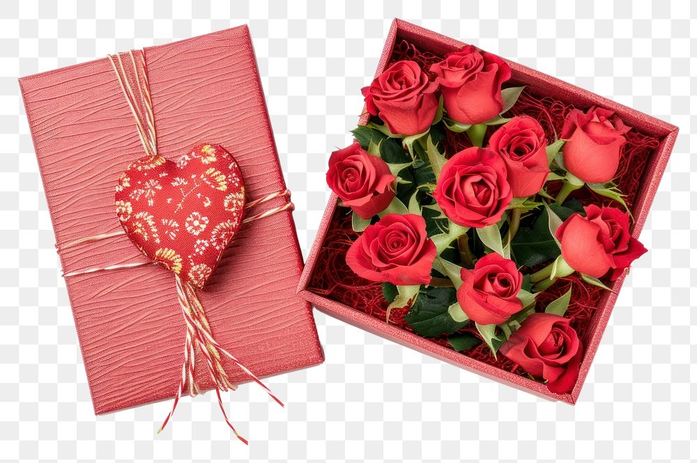 PNG Gift box with bouquet flower plant rose.
