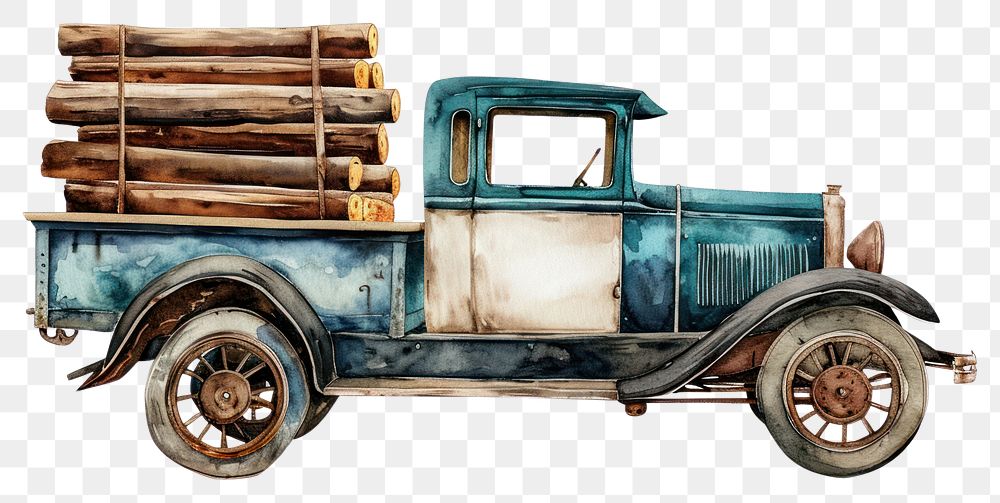 PNG  Vintage car watercolor wood vehicle truck.