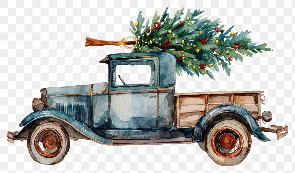 PNG  Vintage car watercolor christmas vehicle truck
