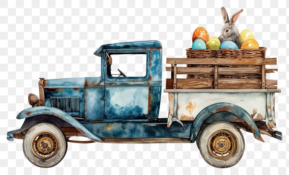 PNG  Vintage car watercolor vehicle easter truck.