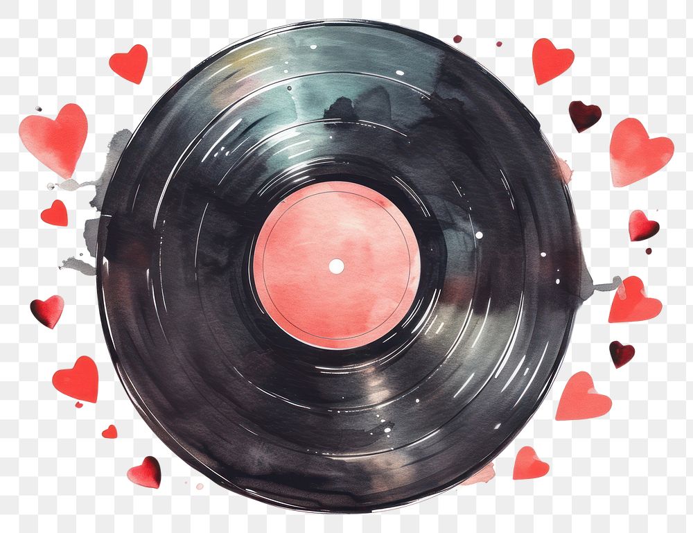 PNG  Vinyl record watercolor heart electronics technology.