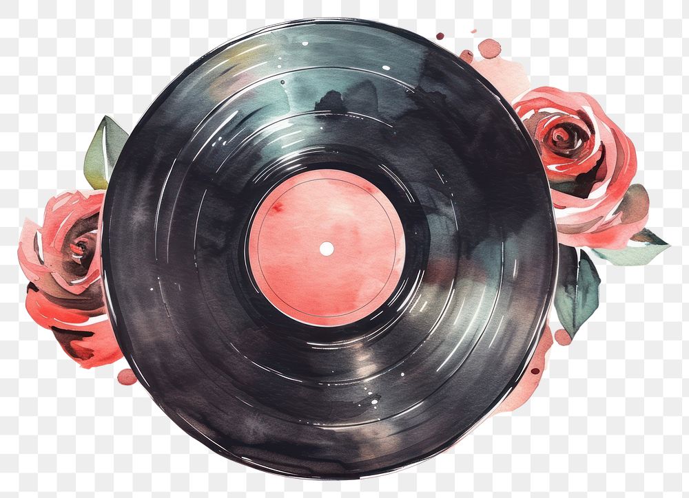 PNG  Illustration of vintage vinyl record flower plant rose.