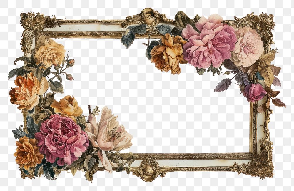 PNG Rose painting pattern frame.
