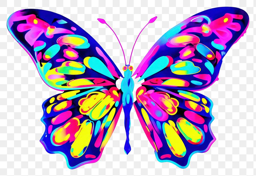 PNG  Black light oil painting butterfly purple yellow blue.