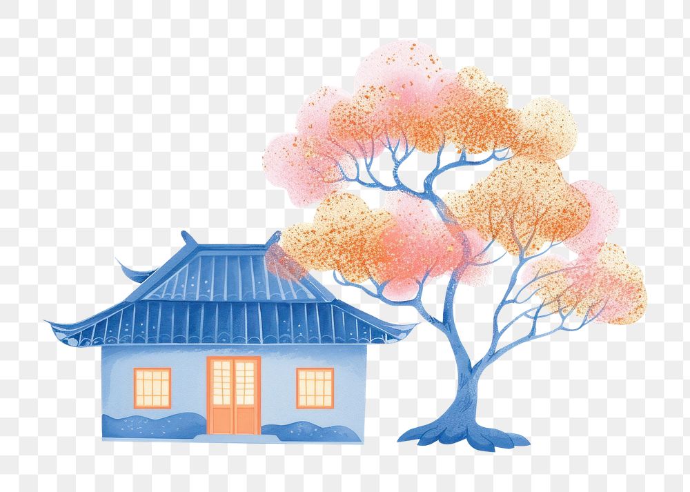 PNG Chinese house with tree architecture building outdoors.