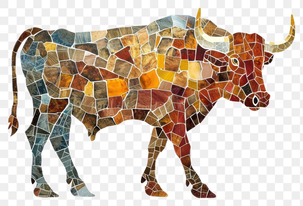 Mosaic tiles of bull livestock cattle mammal.