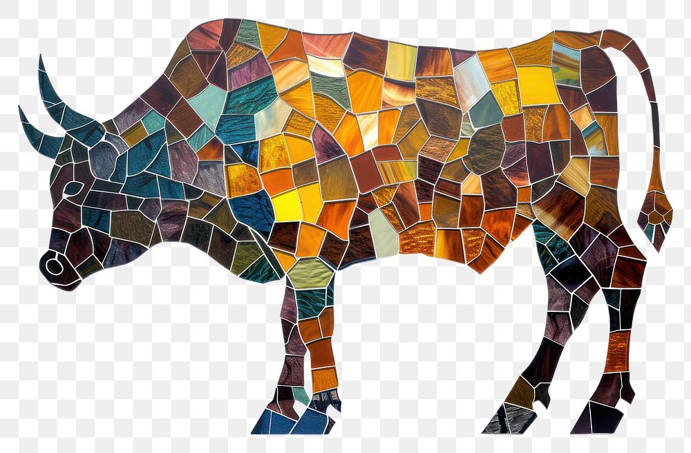 Mosaic tiles of bull livestock cattle mammal.