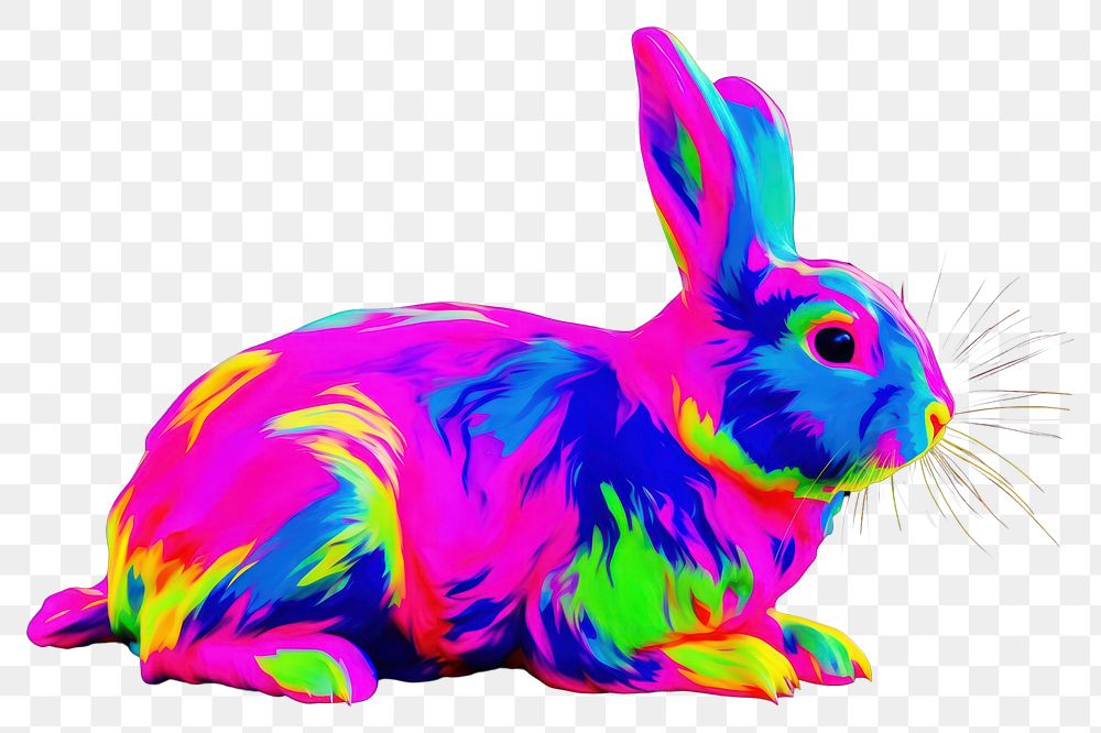 PNG Black light oil painting of a rabbit animal mammal purple.