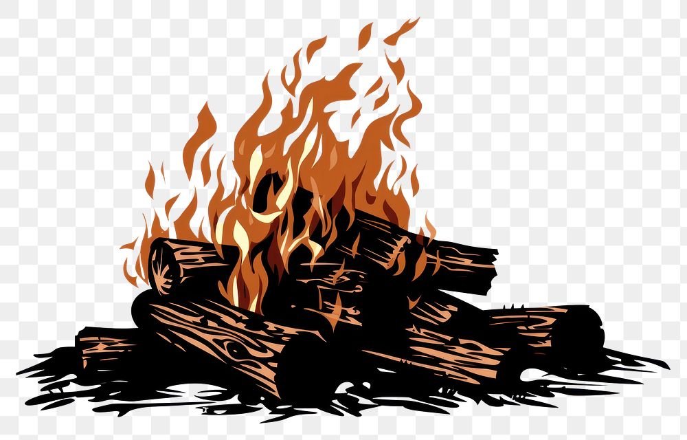 PNG A bonfire fireplace white background firewood.