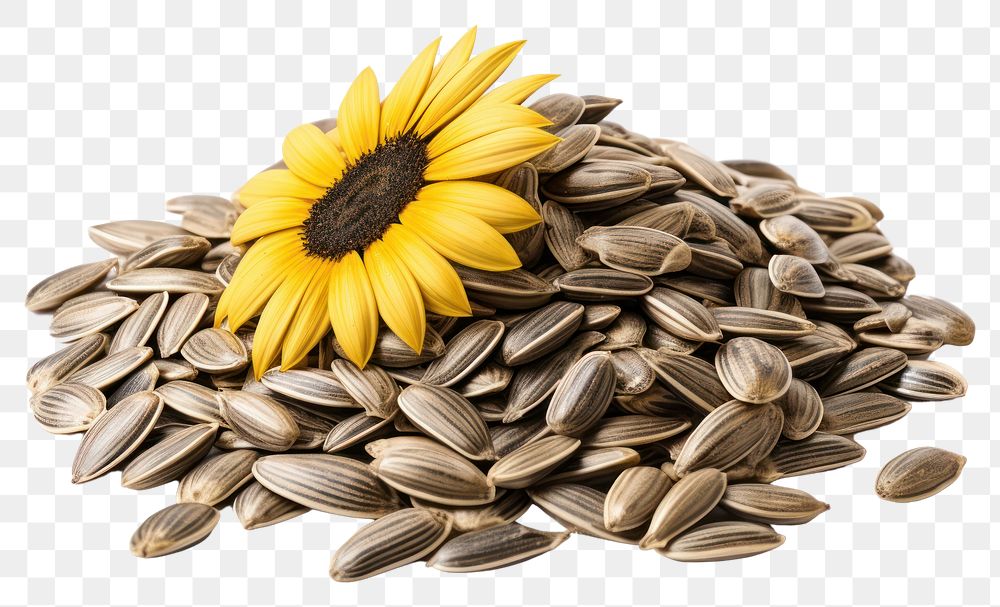PNG Fallen sunflower seeds plant food white background.