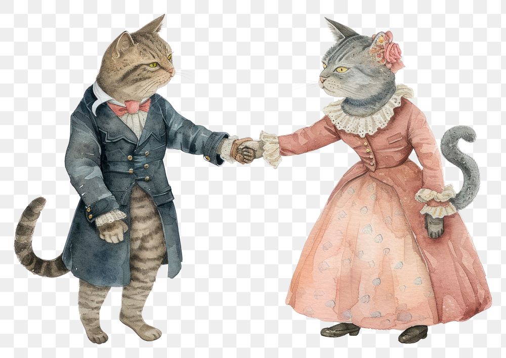PNG  Two cats shaking hands watercolor animal mammal pet