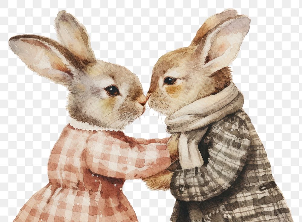 PNG Two rabbits hugging watercolor | Free PNG - rawpixel