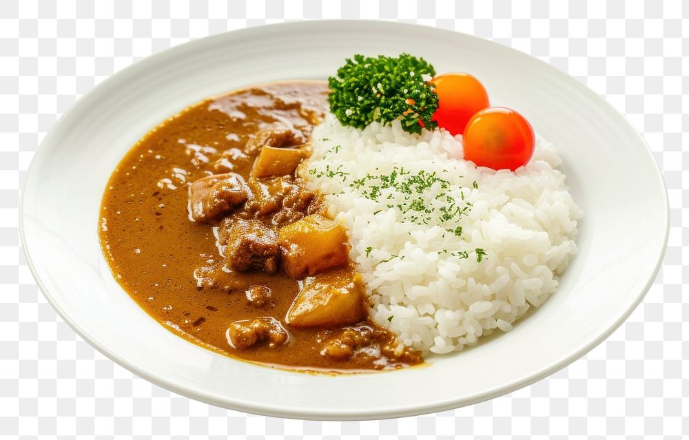 PNG Japanese curry rice plate food meat.