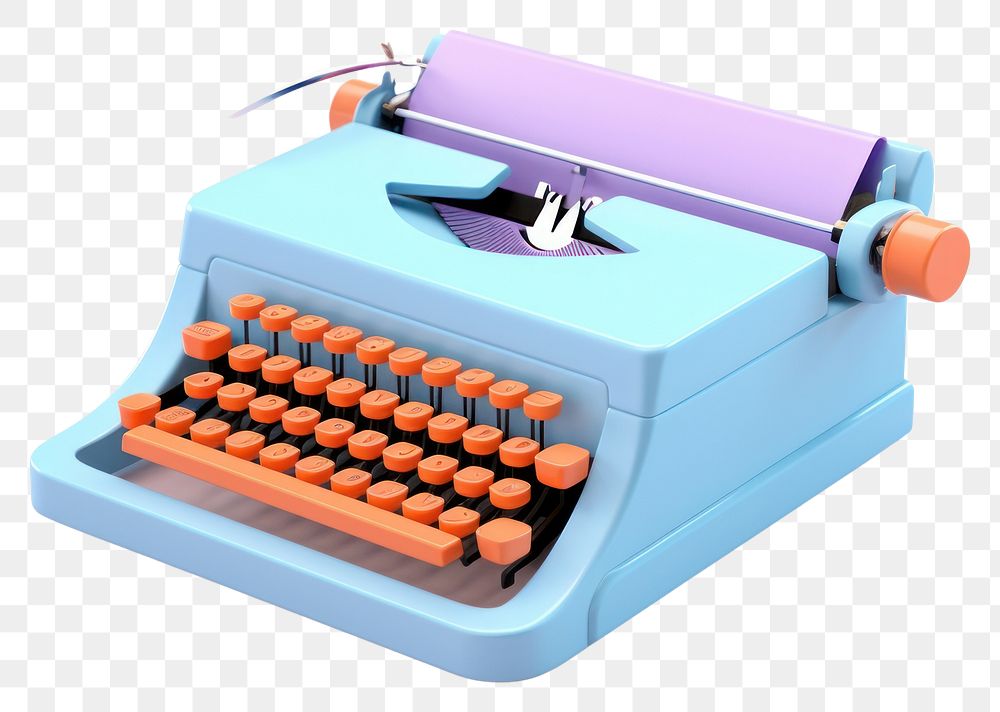 PNG  Blue typewriter with paper in white background correspondence electronics.