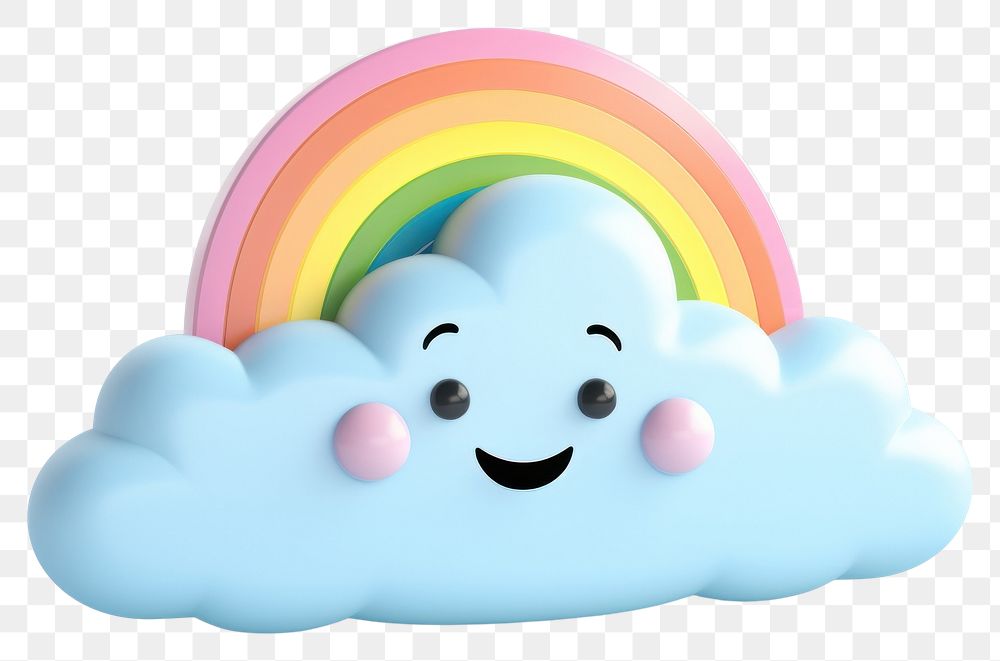 PNG  Happy rainbow character with cloud nature cute toy.