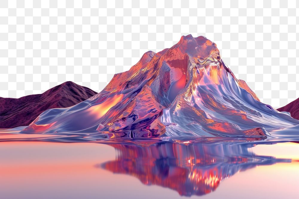 PNG 3d illustration in surreal abstract style of volcano landscape mountain outdoors