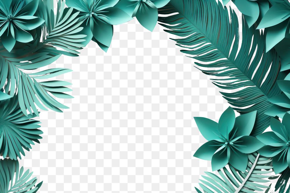 PNG Tropical leaves floral border backgrounds turquoise art.
